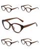 5 pcs Vintage Brown Cat Eye Reading Eyeglasses for Women Girls Fashion Blue Light Blocking Lens Glasses Vacation Eyewear