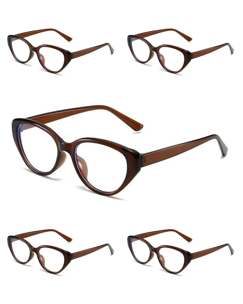 5 pcs Vintage Brown Cat Eye Reading Eyeglasses for Women Girls Fashion Blue Light Blocking Lens Glasses Vacation Eyewear