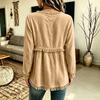 Women's Casual Loose Fit V-Neck Long Sleeve T-Shirt Top with Hem Color