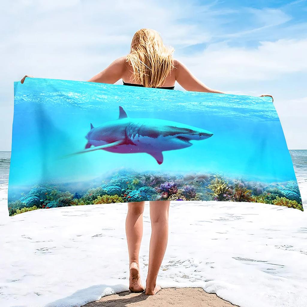 Shark Beach Towel for Boys Shark Bath Towel Print Pool Towel Super Soft Plush Sandless Shark Towel for Shark Lovers Beach Towels
