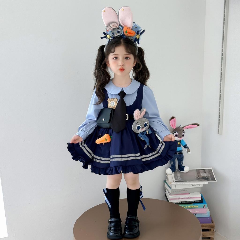 Judy&Nick Party Dress For Girls Spring Autumn Korean Fashion Fake Two Peices Children Cute Cartoon A-line Birthday Dresses