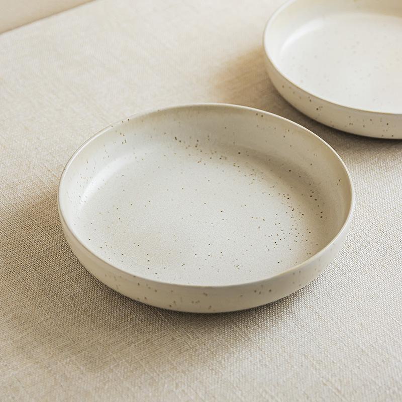 Sesame Dot Deep Plate Simple Ceramic Plate Round Large Plate Tableware Salad Plate Household Large Vegetable Plate Dinner Plate
