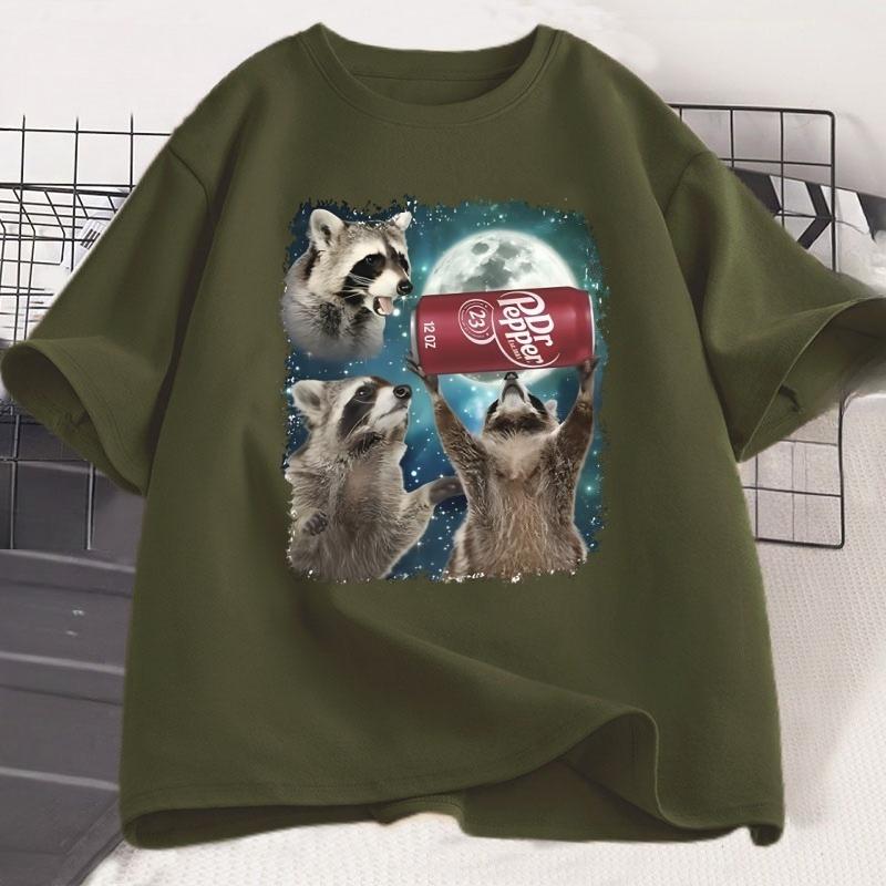 Three Raccoons Pepper Graphic Tshirts Unisex Women Funny Meme Raccoon Lovers T Shirt Top Loose Short Sleeve Streetwear Tees Tops