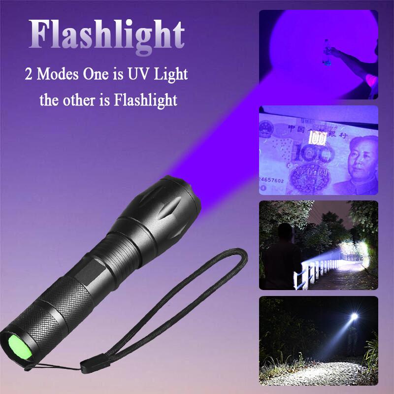 2 in 1 UV LED flashlight black light flashlight 395nm hand lamp light