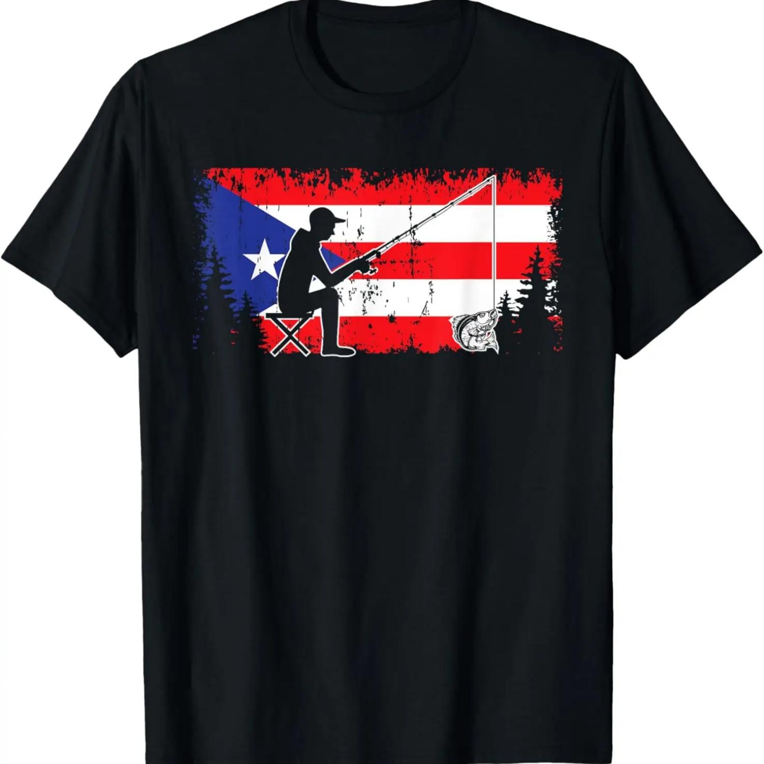 

Puerto Rico Flag Cool Dad Fishing Design Fisherman Father T-Shirt XXXXXL чорний