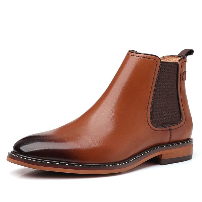 Fashion High Quality Men's Genuine Leather Chelsea Boots Top Layer Cowhide Lining Raw Rubber Sole Latex Slip-On Ankle Shoes