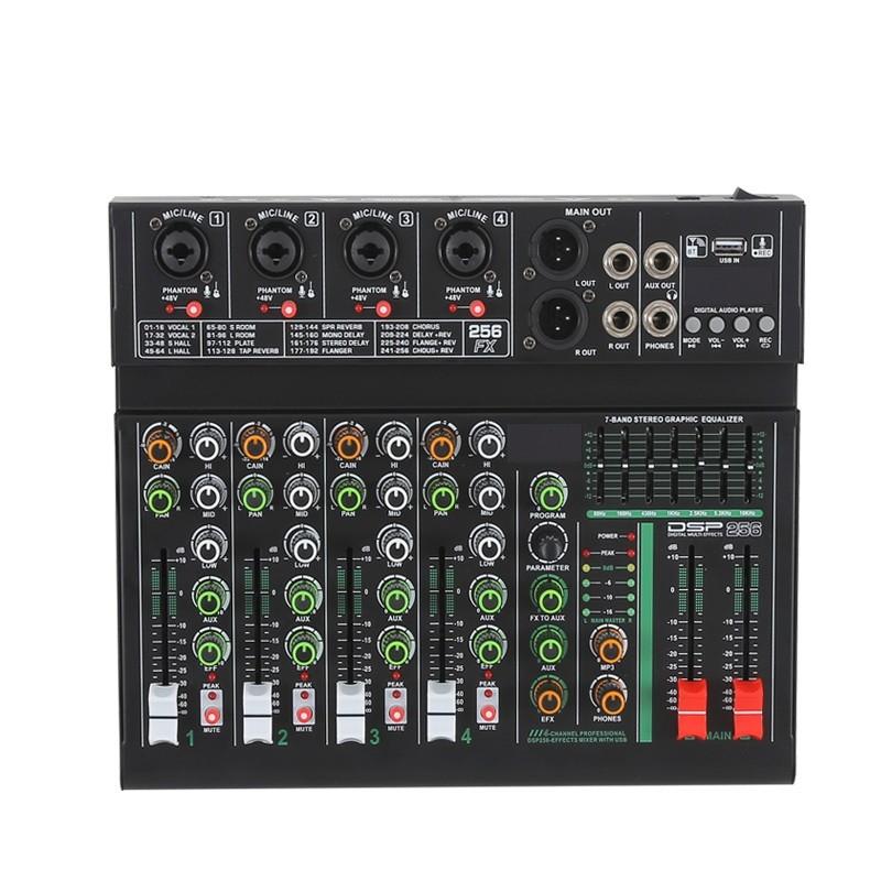 256DSP 4/6 Channel 16 Digital Reverberation Mixer Outdoor USB Sound Card Home KTV Bluetooth Audio System Professional Mixer ED256-4