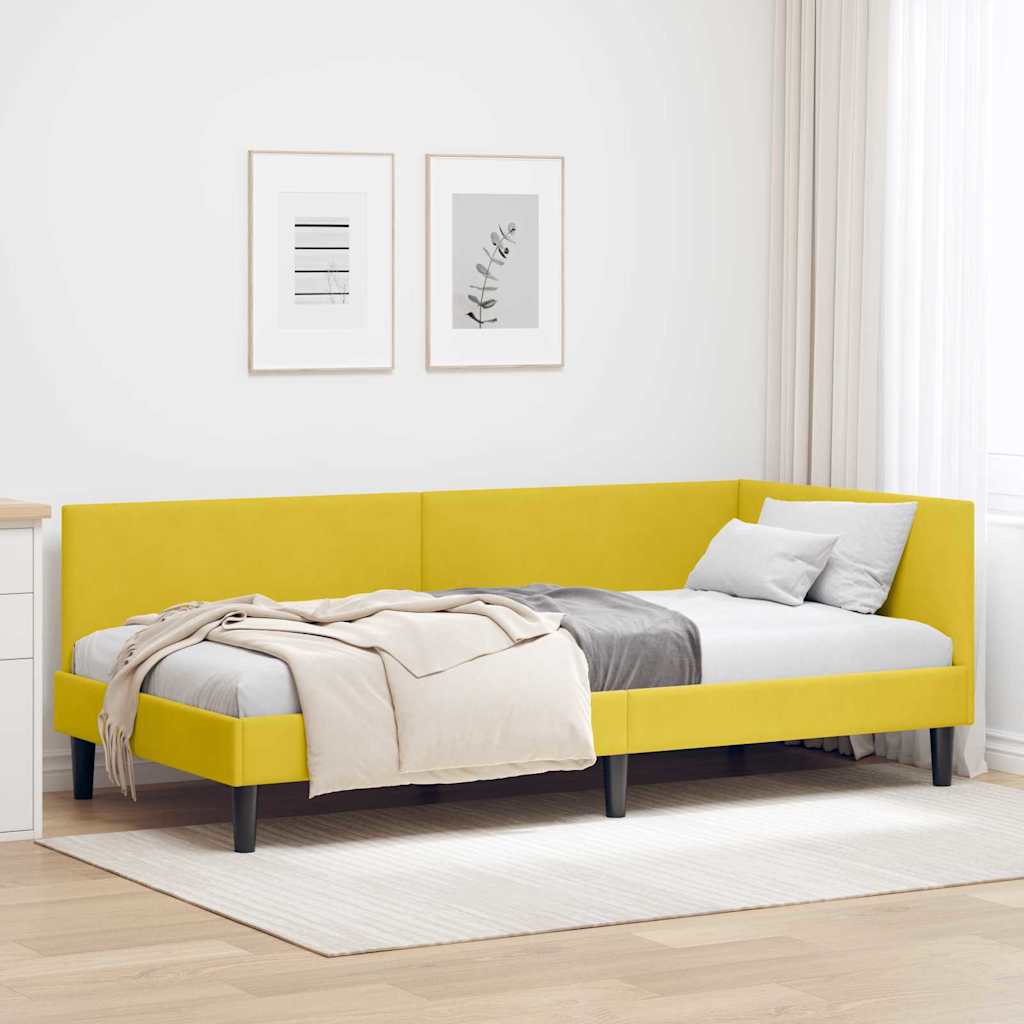 Corner Bed Frame with Headboard Yellow 100 Cm X 200 Cm Velvet