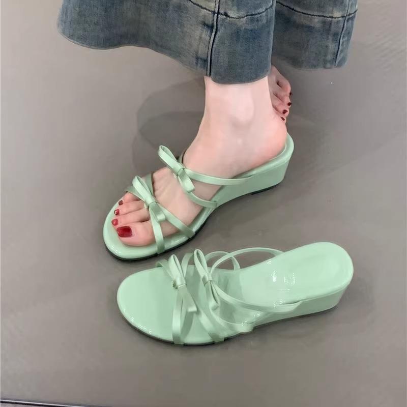 Wedge heel gentle bow slippers summer new temperament elegant purple with skirt sandals