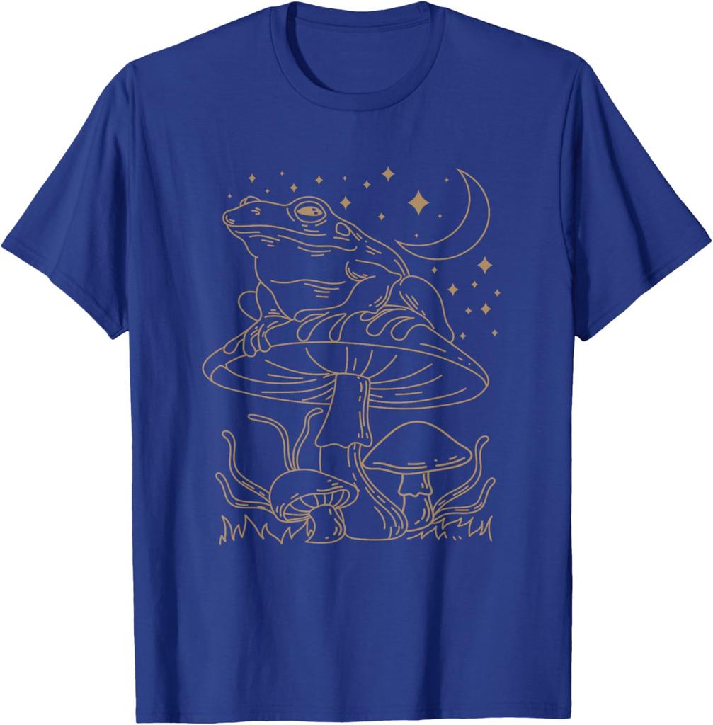 Celestial Frog On Mushroom Graphic Tee Cottagecore Aesthetic Casual T-Shirt