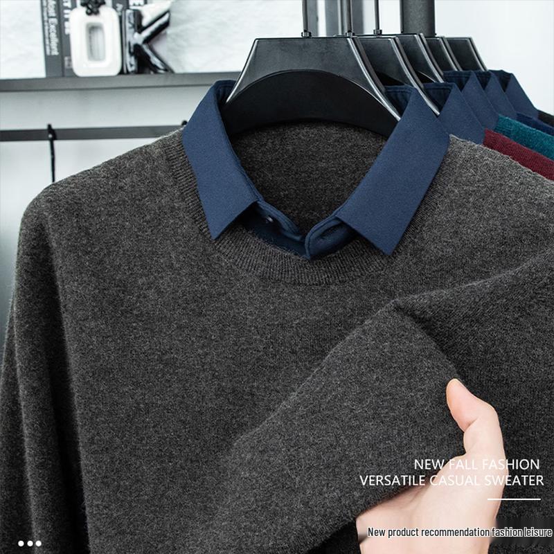 Hodo Men's Wool-Blend Faux-Layer Collared Knit Sweater