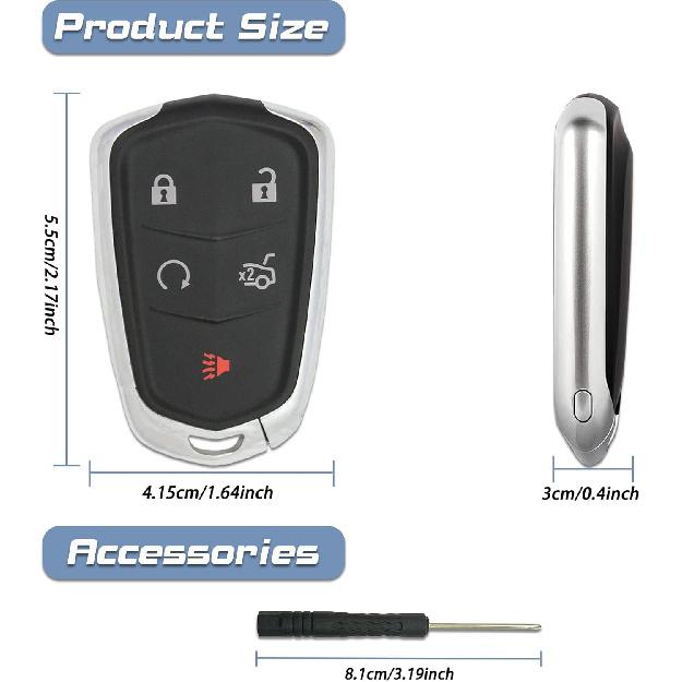 Key Fob Cover Replacement Fits for 2014- Cadillac ATS CTS CT6 XT4 XT5 XT6 XTS SRX Keyless Entry Key Fob Case Shell HYQ2AB