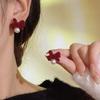 Sweet Black Velvet Bow Imitation Pearl Stud Earrings For Women New Fashion Trend Elegant Gentle Temperament Girls Birthday Gifts