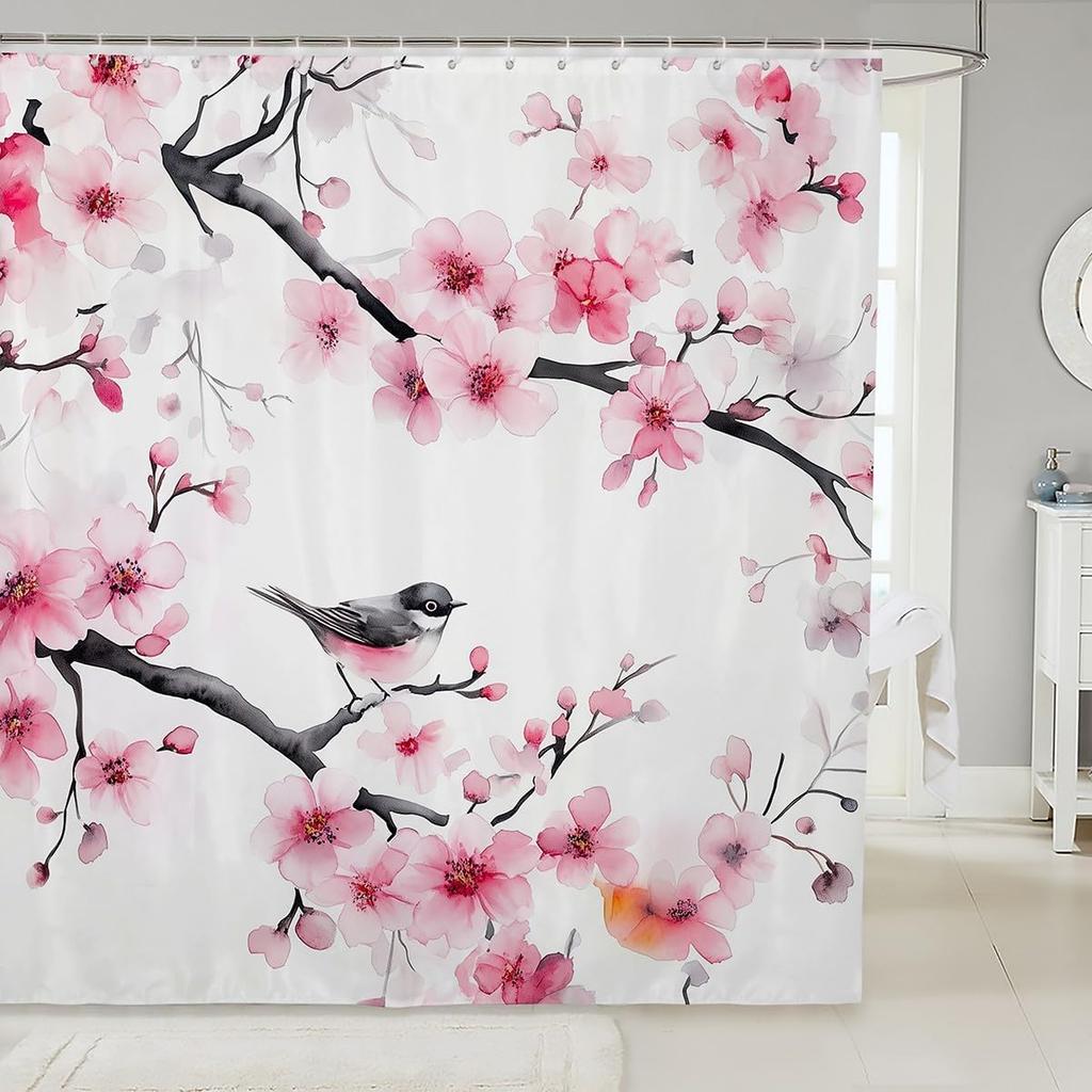 Duschvorhang im japanischen Stil, Kirschblüten und Koi-Fische Badezimmervorhang für Kinder, Teenager, Erwachsenenzimmer-Dekoration, Ukiyo-e Kunstmalerei