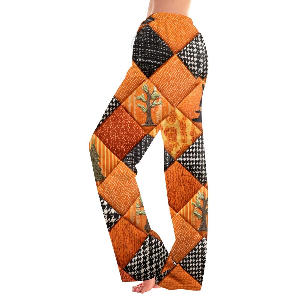 Women's Halloween Print Elastic Waist Drawstring Pajama Pants for Casual and Sleepwear