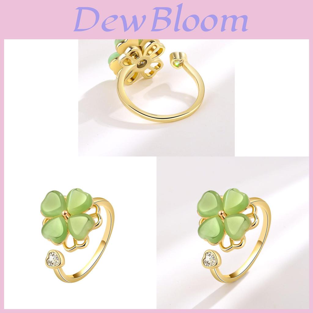 Green Cat Eye Clover Adjustable Ring With Geometric Design For Womens Fashion Accessories
