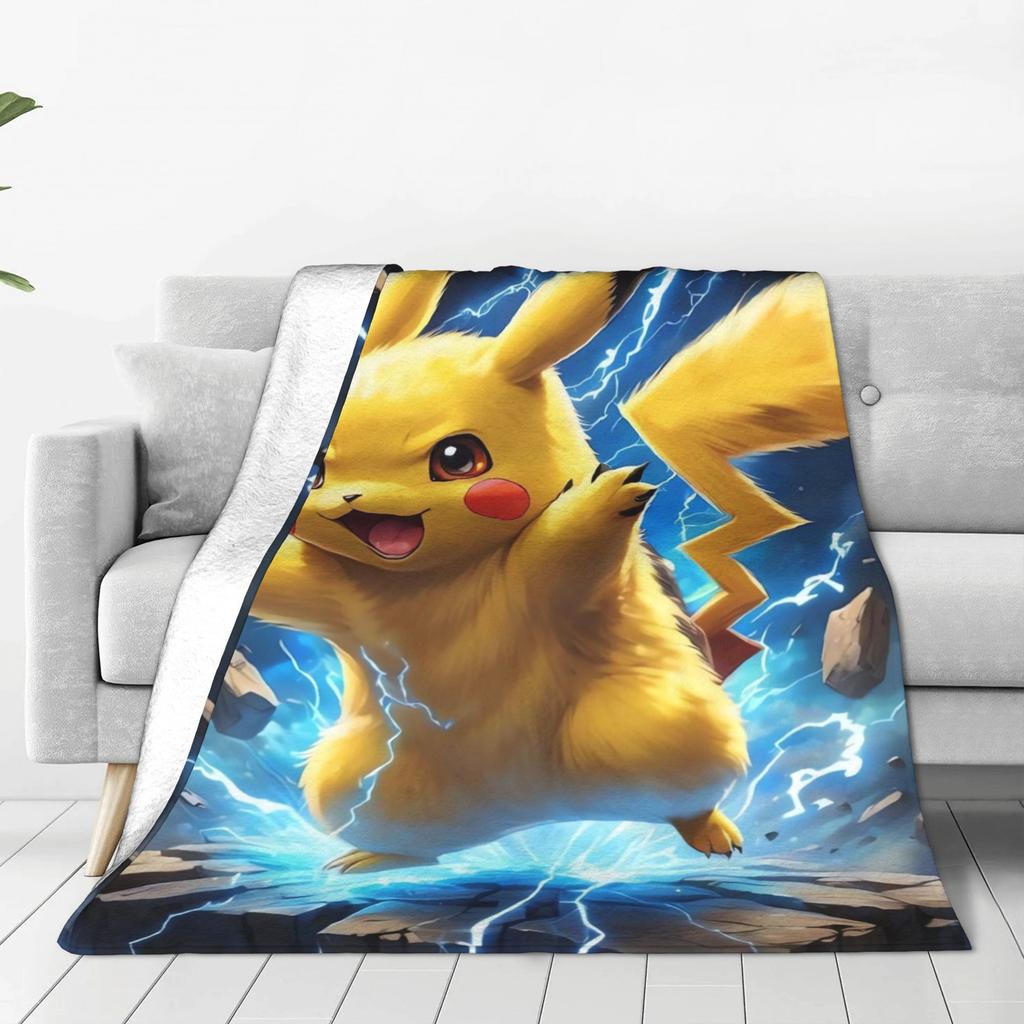 Pikachu Energy Transformation Flannel Blankets Winter  Super Warm Bedding Throws for Home Decor Novelty Bedspread Sofa Bed Cover