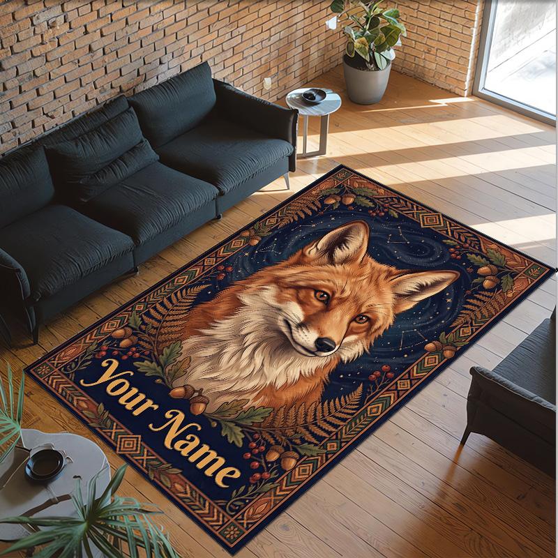 Fox Theme Crystal Velvet Floor Rug Personalized Custom Name Text Warm Carpet Home Decoration