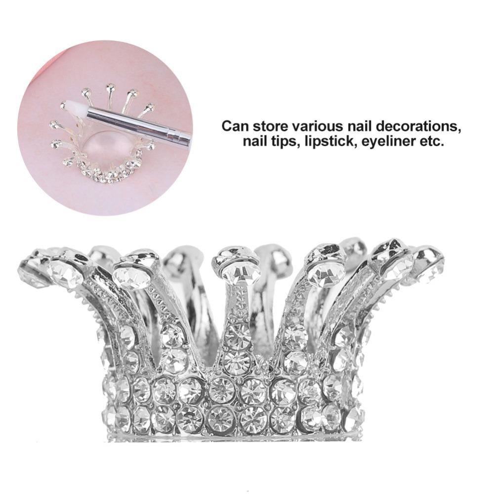Faux Pearl Decoration Crown Design Nail Art Brush Holder Nail Carving серебряный