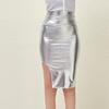 High Waist Bright Leather Skirt Sexy Package Hip Slit Skirt Fashion Middle Skirt Thin Skirt