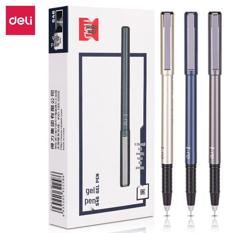 Deli Carbon Fiber Gel Pens: Retractable, Water-Based, Ideal for Students, Business Signatures, Meeting Notes, and Finance.
