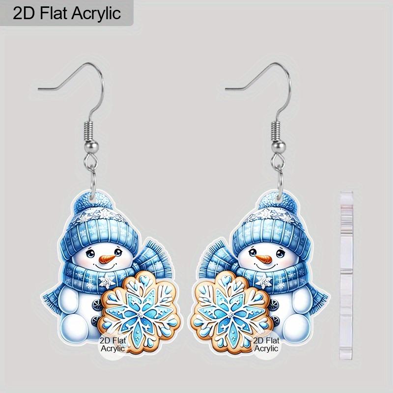 

Плоские 2D серьги-капли в виде синих снежинок и снеговиков, легкий акриловый материал, идеальный выбор для подарков на вечеринку и ювелирных подарков.