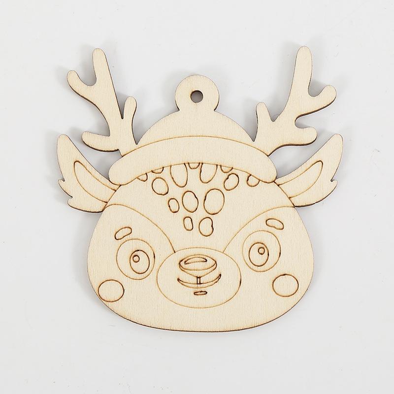 10Pcs Christmas Cartoon Pattern Colorless Wood Board & Hemp Rope - Manual Coloring Christmas Tree Pendant Christmas Decorations