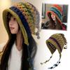 Ethnic Style Knitted Woolen Hat Tassel Ear Protection Cap Fashion Winter Bomber Cap  for Women