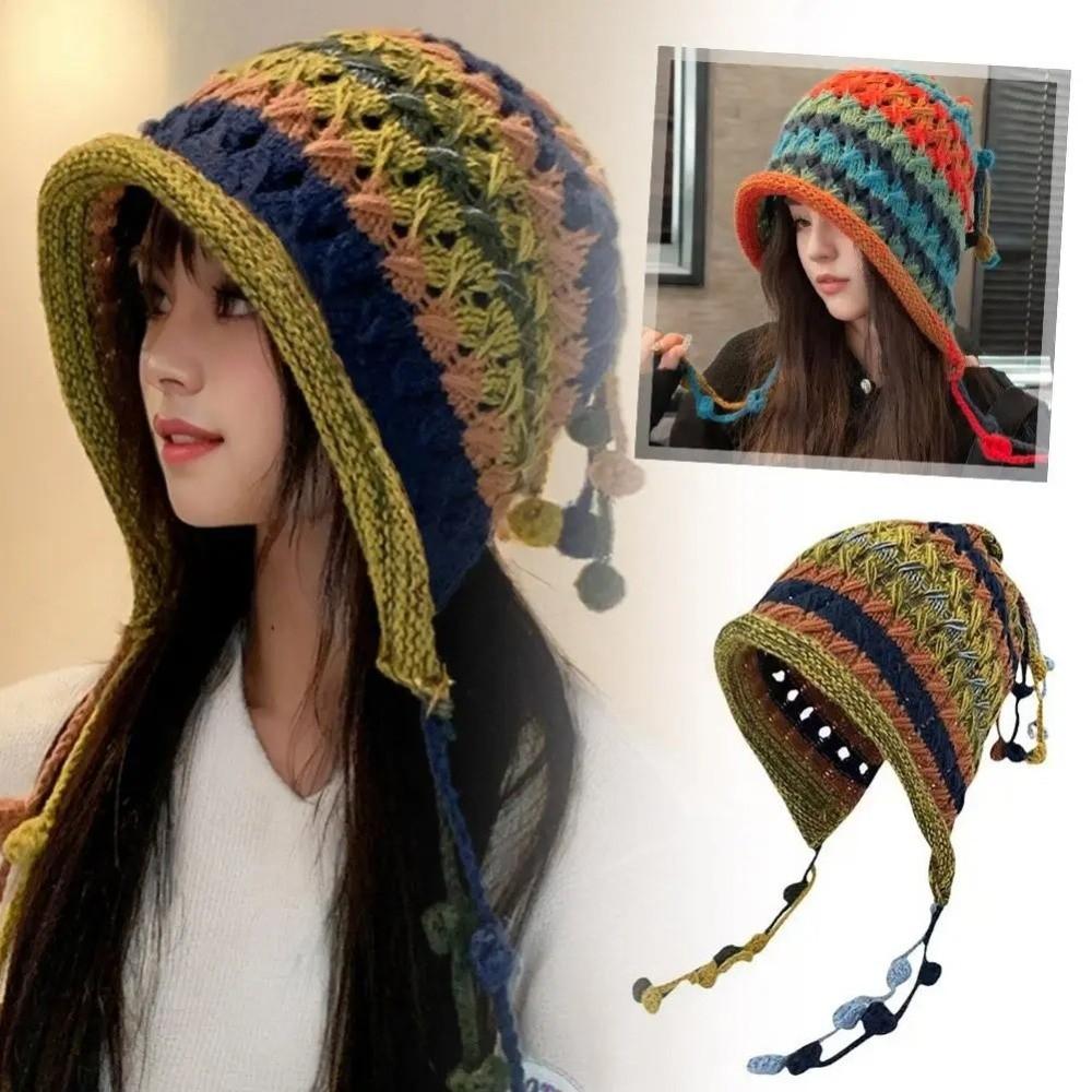 Ethnic Style Knitted Woolen Hat Tassel Ear Protection Cap Fashion Winter Bomber Cap for Women