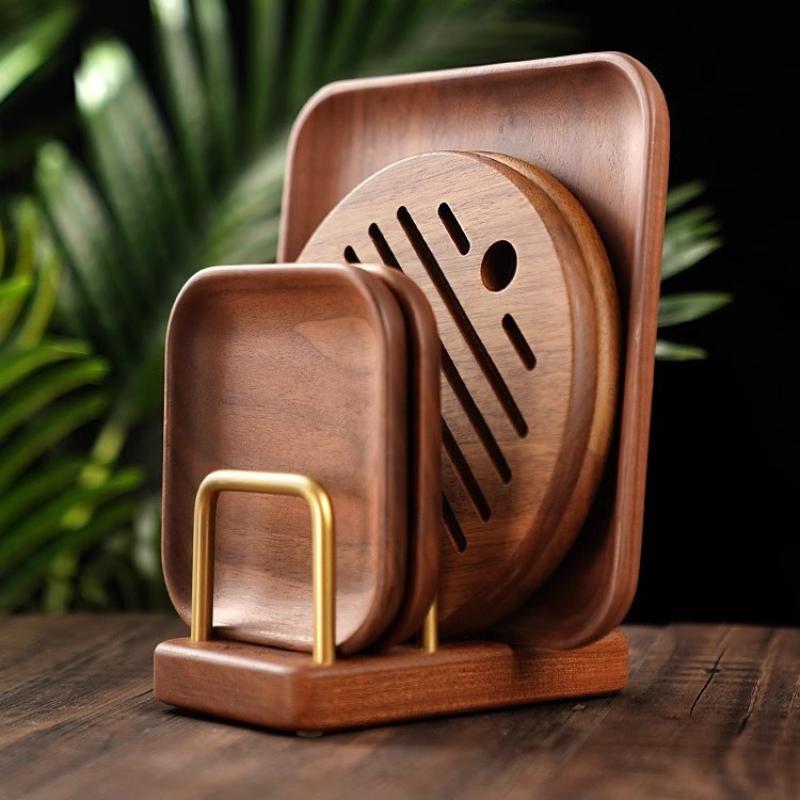Massivholz Mehrschichtiger Tellerständer, Tassen Schneidebrett, Abtropfgestell, Küchenaufbewahrungszubehör, Topfdeckelhalter