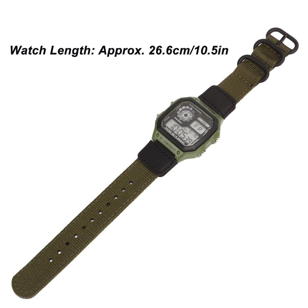 Digital Sport Watch Canvas Strap Luminous Waterproof Retro Sport Watch for Outdoor Sports Green