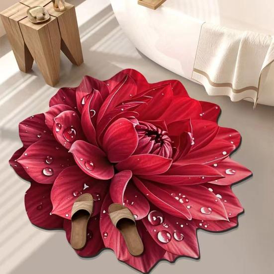 Diatomaceous Earth Floor Mat 3D Realistic Floral Design Non-Slip Absorbent Bath Mat Quick-Drying Soft