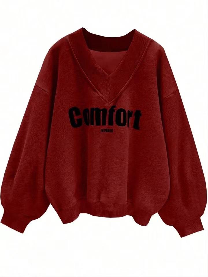 Arrival Women's Pullover Sweatshirt V-Neck Korean Fashion Loose Fit Casual Crew Neck Multi-Color Tops