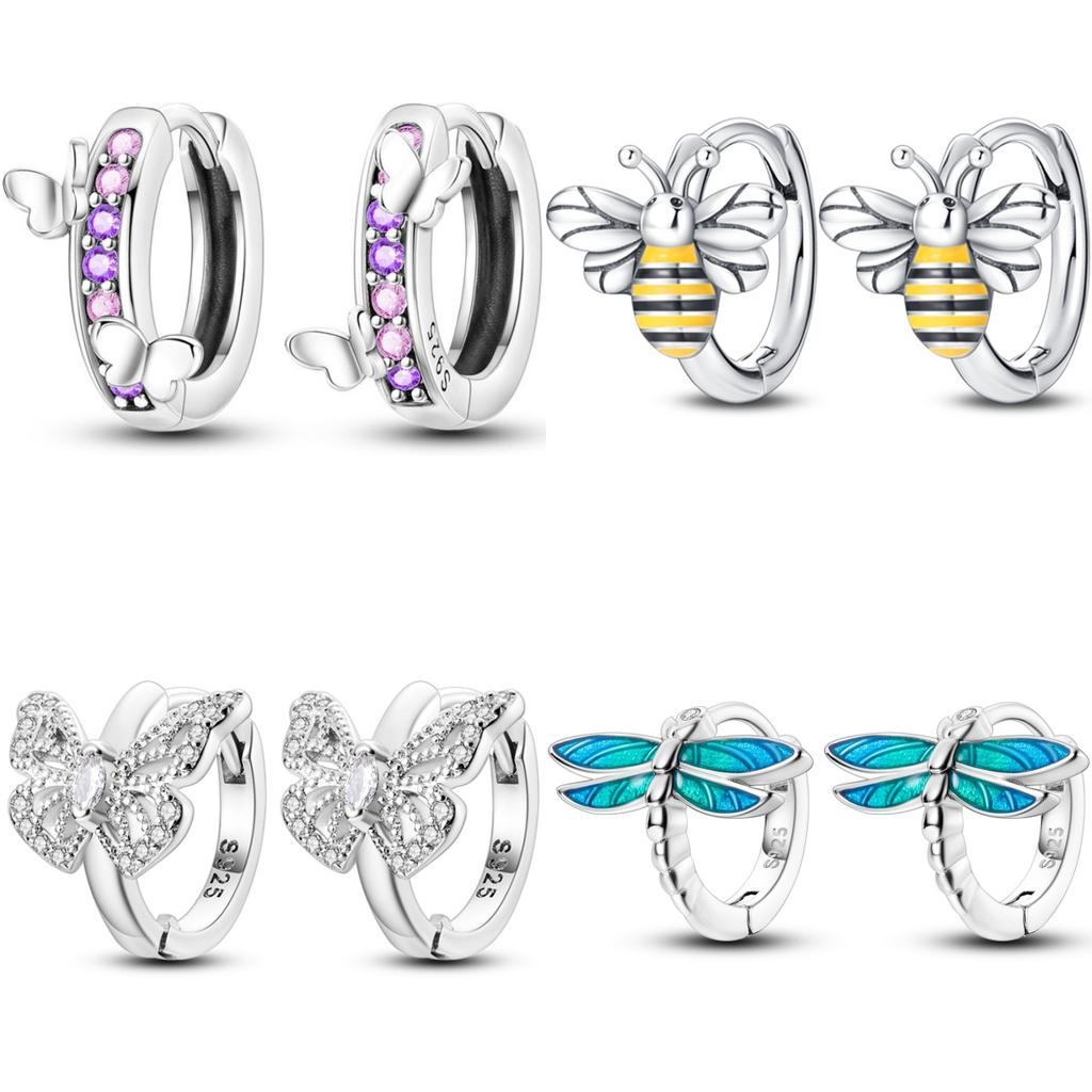 925 Silver Bees Butterflies Insects Series Jewelry Zircon Circle Hoop Earrings Women Earring Jewelry Gift Accessories
