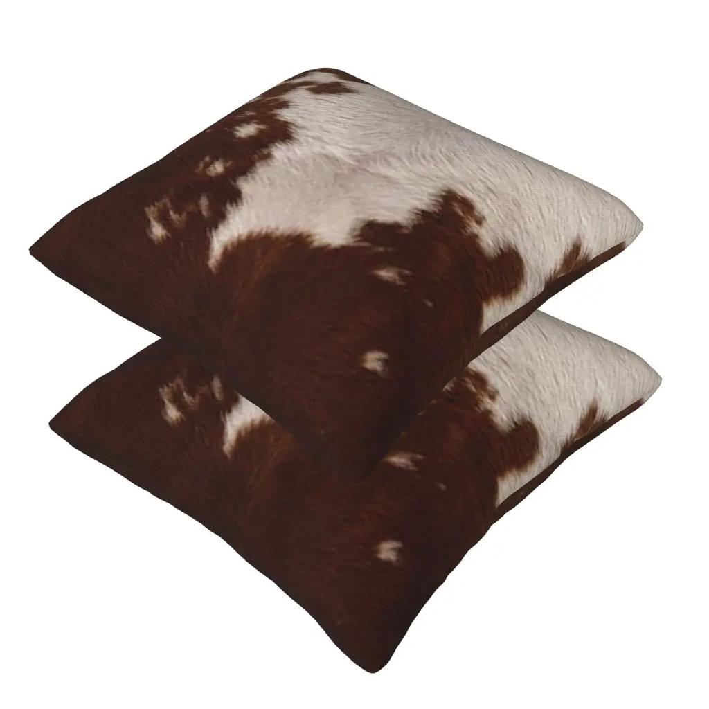 Stylish Cow Fur Cowhide Texture Cow Skin Print Pattern 2 Pcs Square Pillowcase Pillow Cover Cushion Throw Pillow For Home