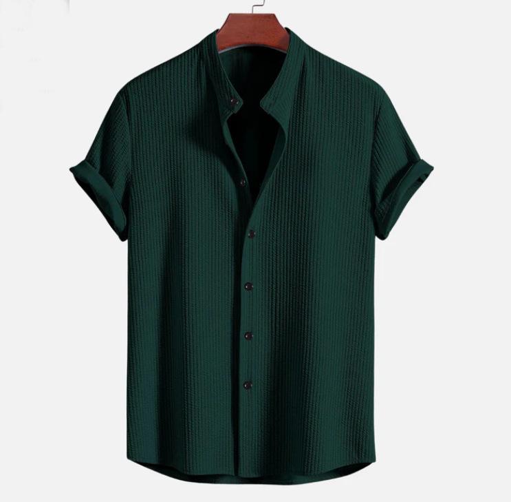 Men's Casual Fashion Loose Solid Color Men's Striped Short-sleeved Shirt