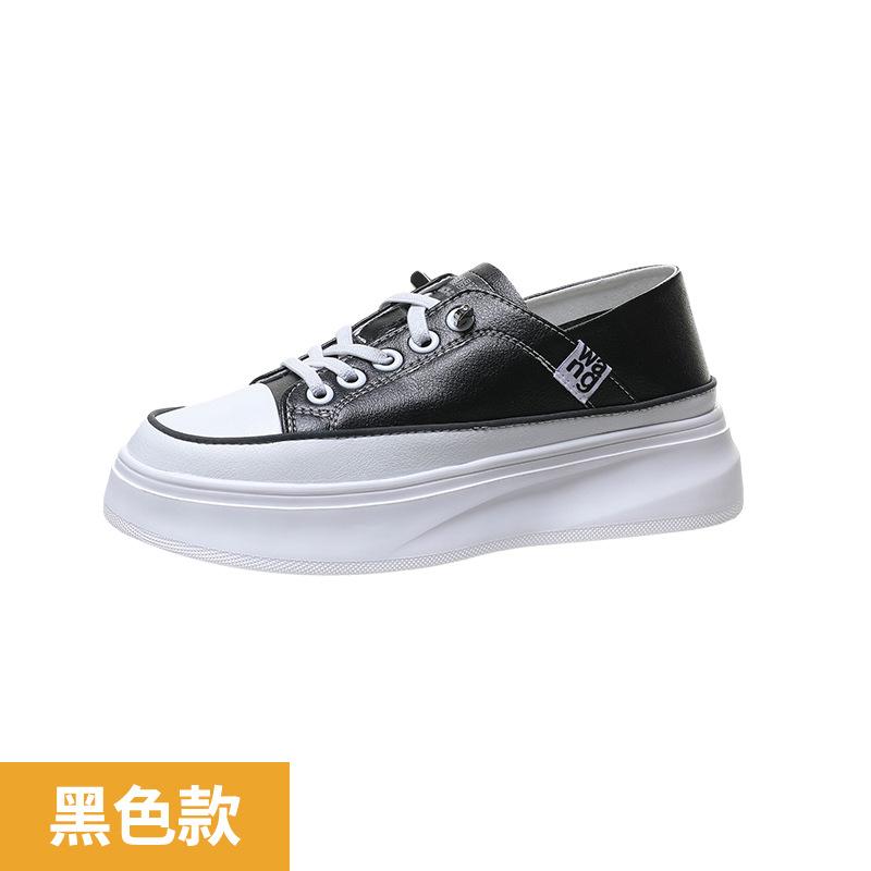 Two Wearing Little White Shoes for Women In Spring 2025, New Soft Leather Inner Height Increase, Shallow Mouth Sports and Leisure Thick-soled Muffin