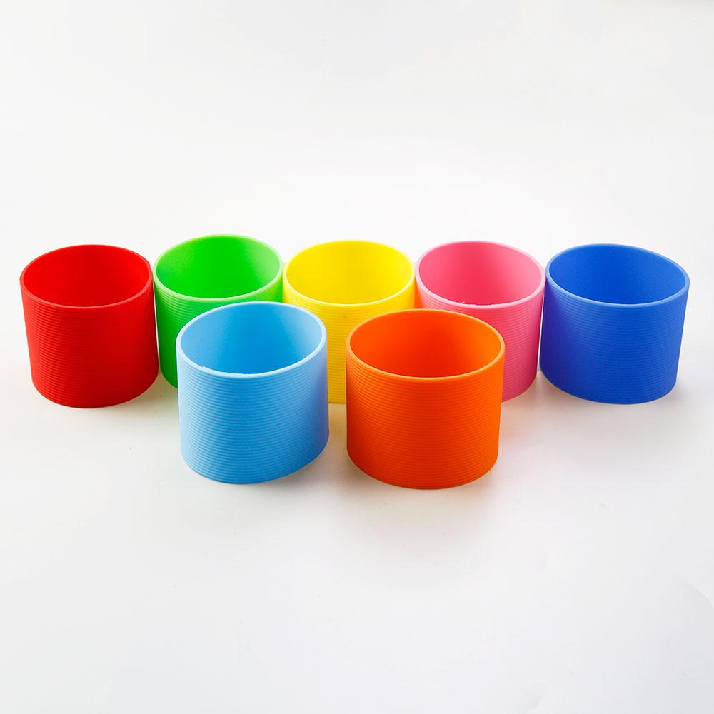 16 Colores 7.5CM Silicona Vidrio Taza Antideslizante Funda para Taza Aislamiento Antideslizante Cubierta Protectora 75MM Tapa de Taza con Raya Horizontal