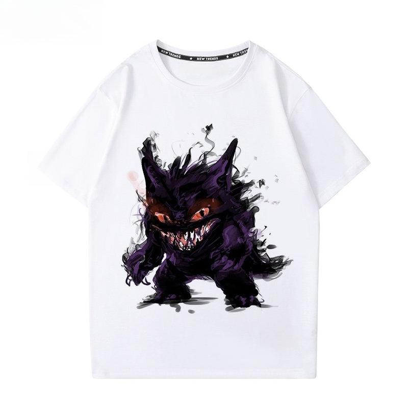 Pokémon Gengar Printing Tee Pure Cotton Tshirt Mens 2026 Summer Fashion Oversize Street Casual Y2K Tops Streetwear Clothing