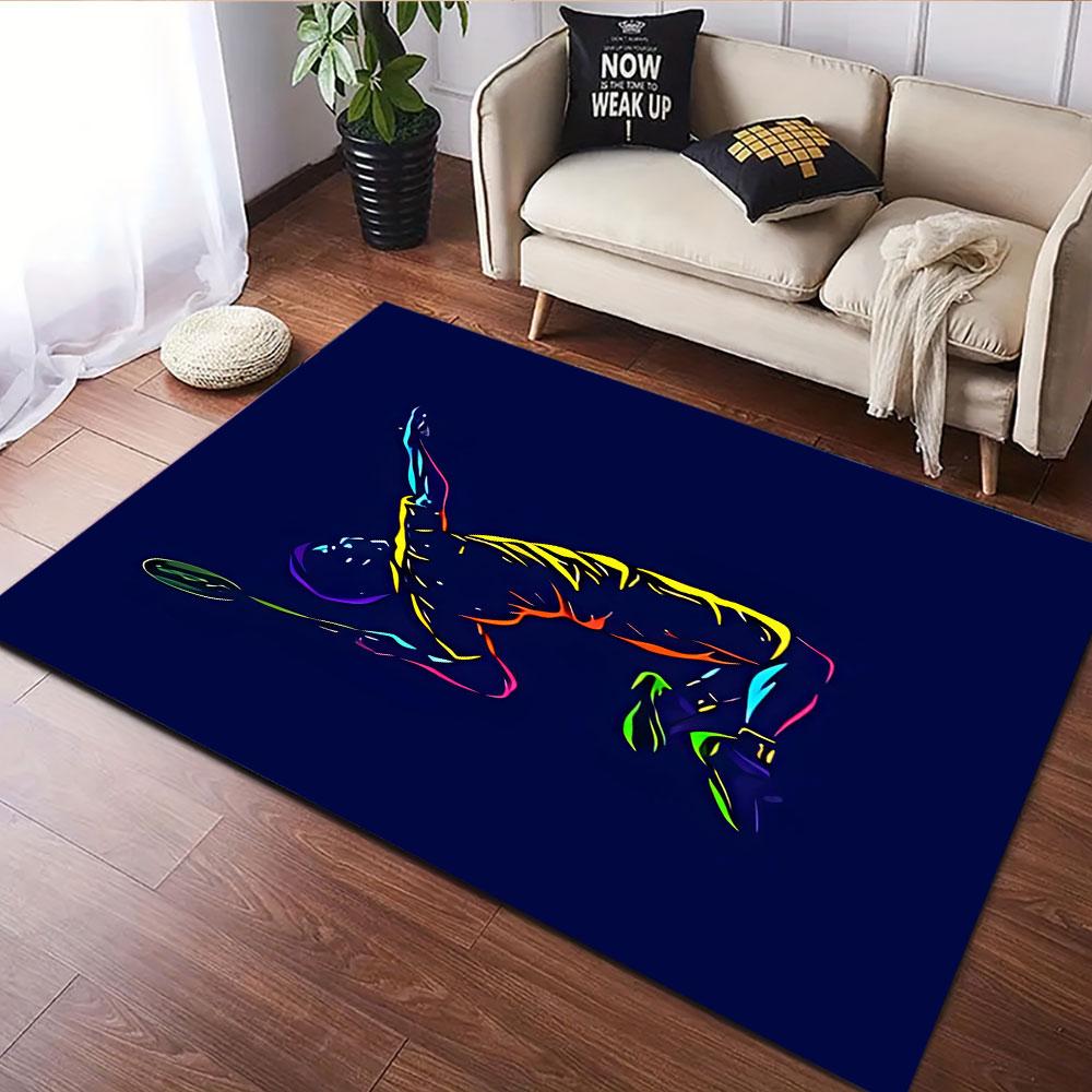 Colorful Badminton Player Illustration Patterned Carpet, Suitable As a Non Slip Play Mat for the Living Room and Bedroom Sofa