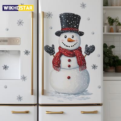 Stickers Muraux Bonhomme de Neige Flocon de Neige Noël Frigo Décoration Nouvel An Murale Dessin Animé Chambre Embellir Décoration de Maison Autocollants Autoadhésifs