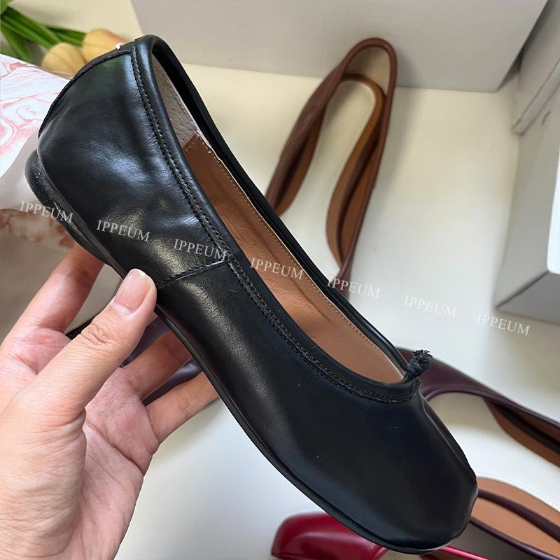 Fashion IPPEUM Tabis Shoes Black Ballets Flats Split Toe Shoes Women Mary Janes Plus Size 44 Dress Loafers Ballerina Zapato Mujer