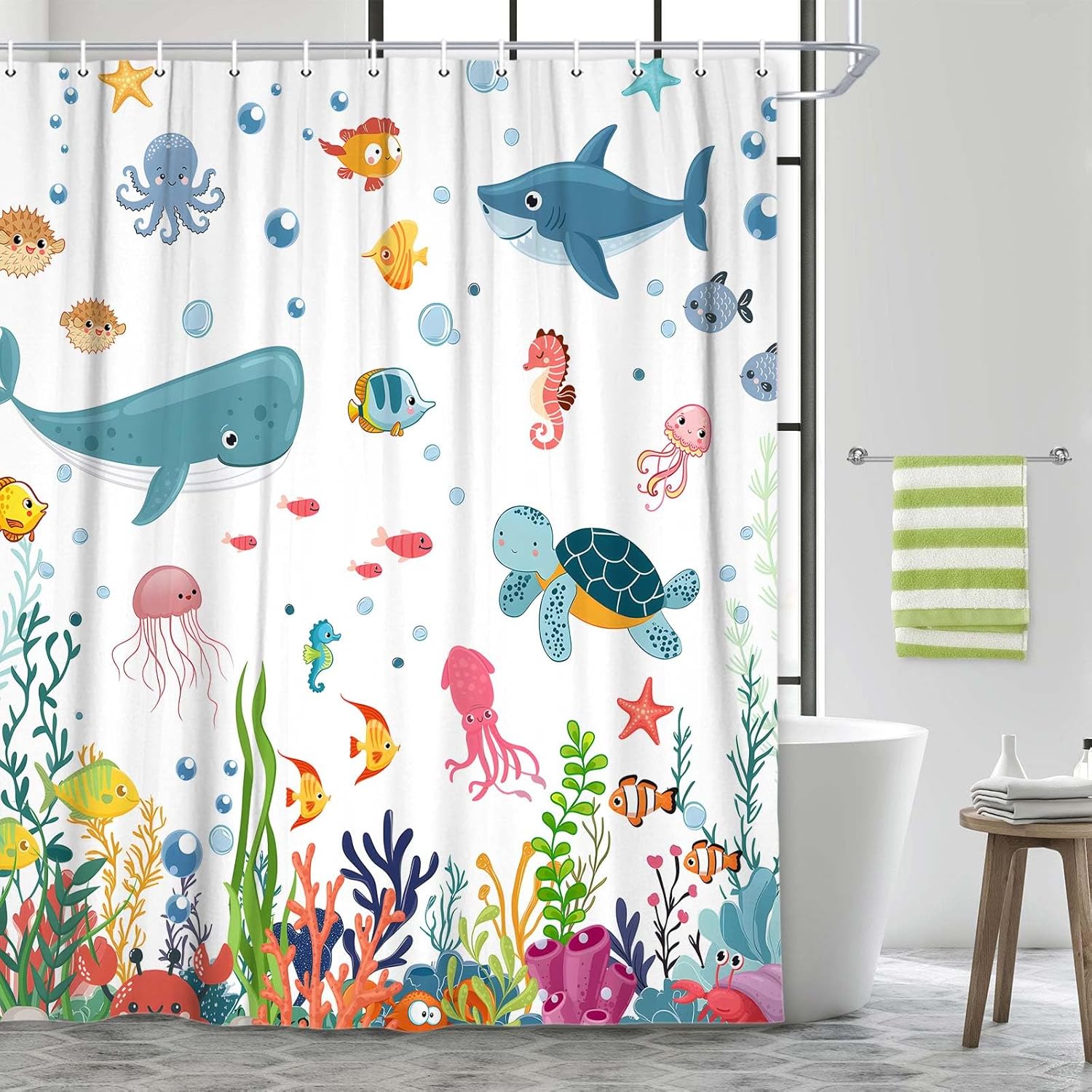 

Funny Cat Shower Curtain Set,Cute Cat Riding Dinosaur Theme Ocean Curtains For Bathroom Fun Nautical Kids Decor Polyester Fabric W60H190(CM)-1 Pcs
