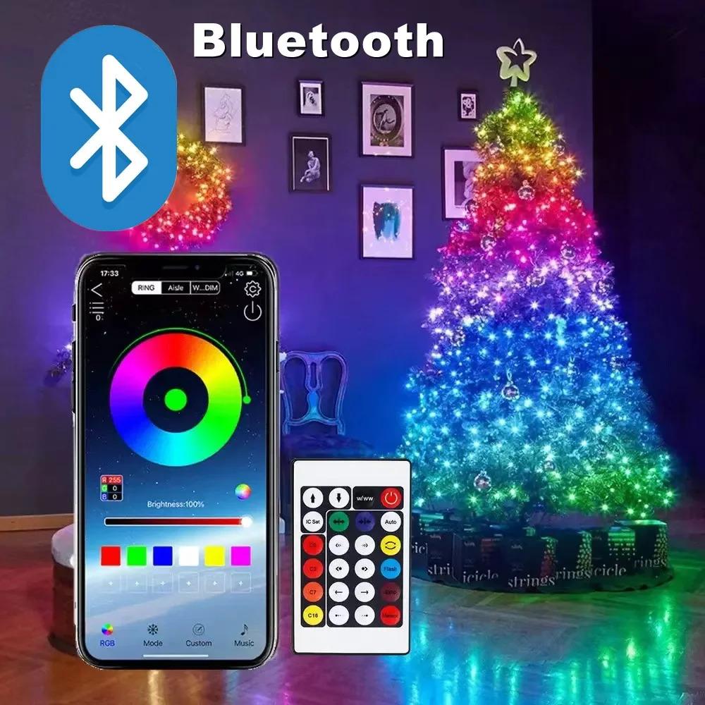 Bluetooth USB LED Řetězová Světla WS2812B Dreamcolor RGBIC DIY Párty Festival Stromová Světla Svatba Dekorace Girlanda Lampa