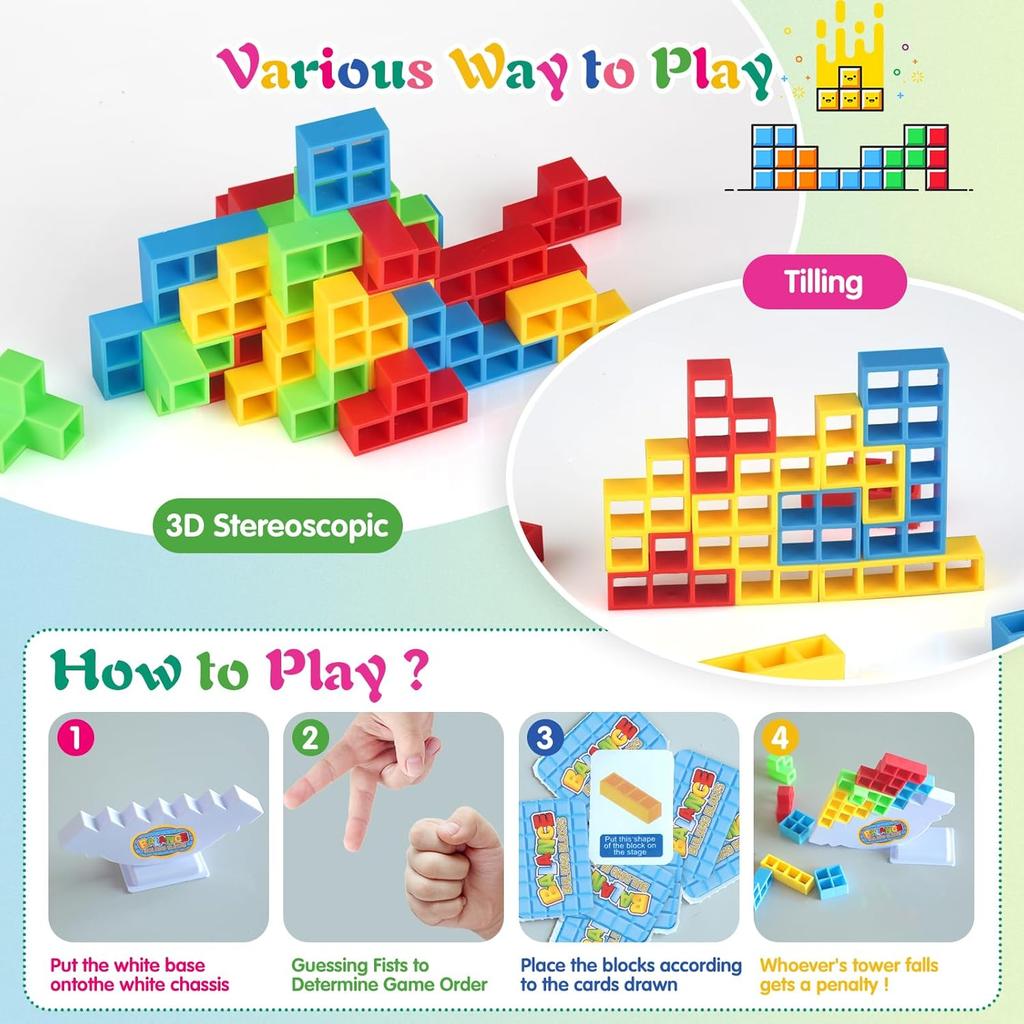 48PCS Tetra Tower Building Blocks Balance Stacking Games Toys for Kids Adults Friends Classroom Family Board Game and Fun Party