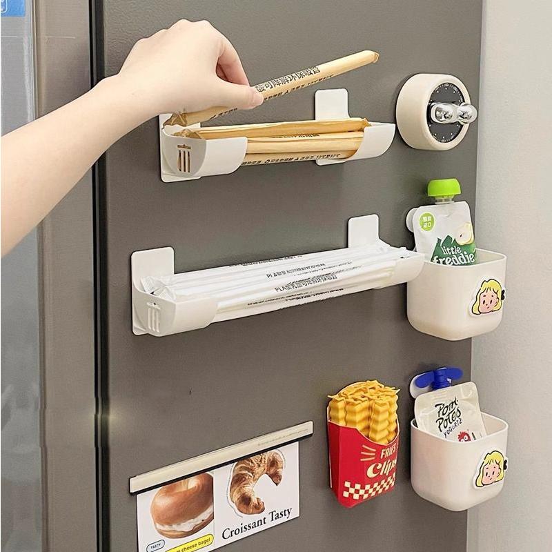 4pcs Wall Mounted Trash Bags Storage Rack Garbage Bag Holder Organizer Plastic Bag Film Container Dispenser for Kitchen Shelf