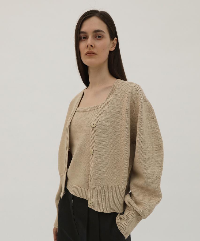 Levar Wholegarment Hidden Button Knit Cardigan - Beige
