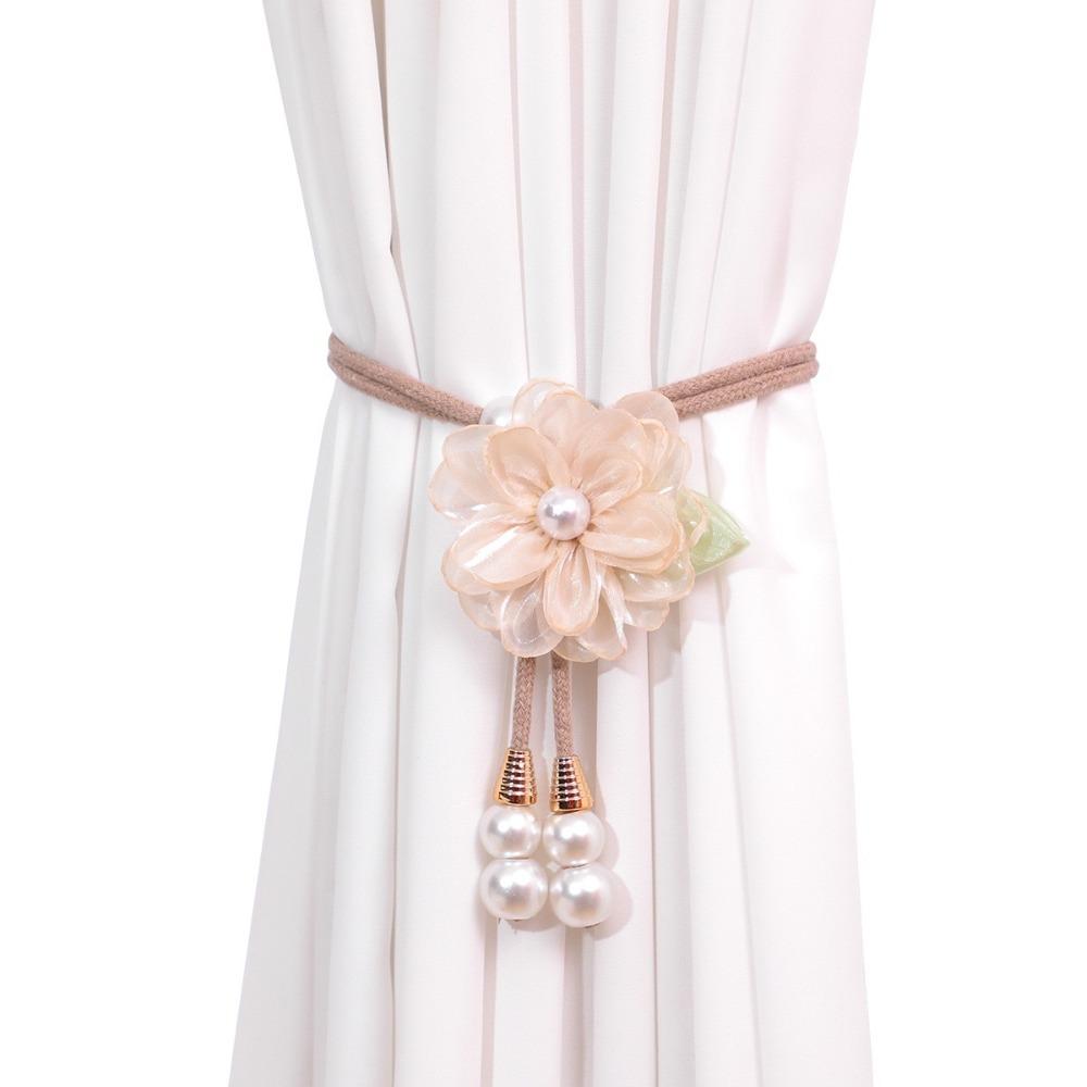 Adjustable Flowers Curtain Straps with Pearl Pendant Curtain Buckle Curtain Binding  Living Room