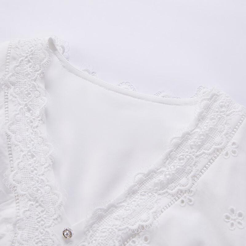 Xiangying French V-Neck Cotton Jacquard Midi Dress
