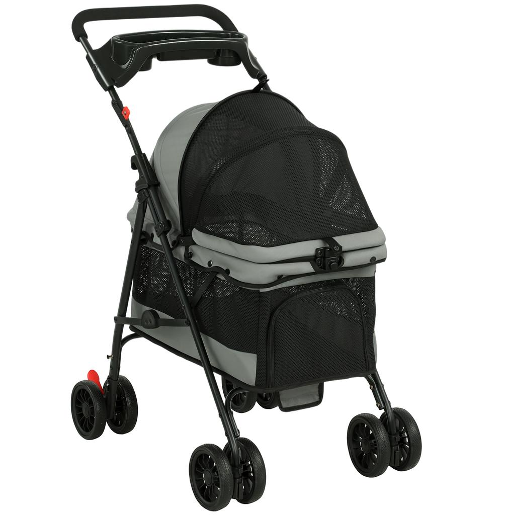 Foldable Dog Stroller, 4 EVA Wheels, Mesh Windows, 73 X 50 X 96 Cm, Grey